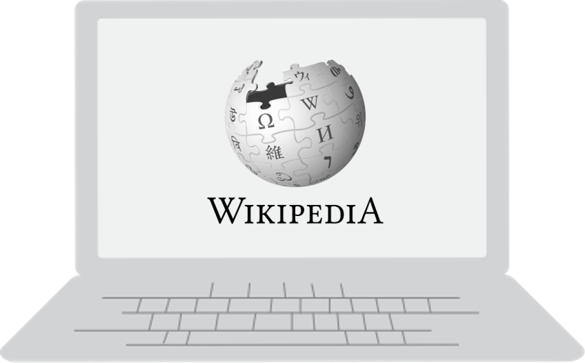 picture of computer with the Wikipedia logo on the screen